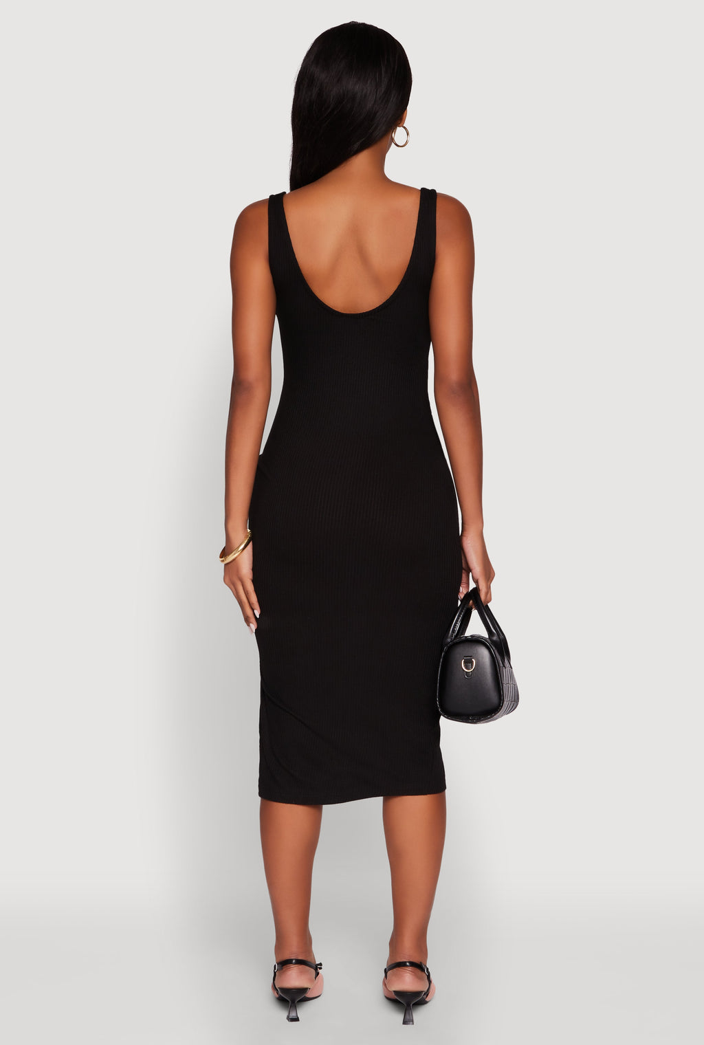 Rib Knit Side Slit Ruched Side Midi Dress