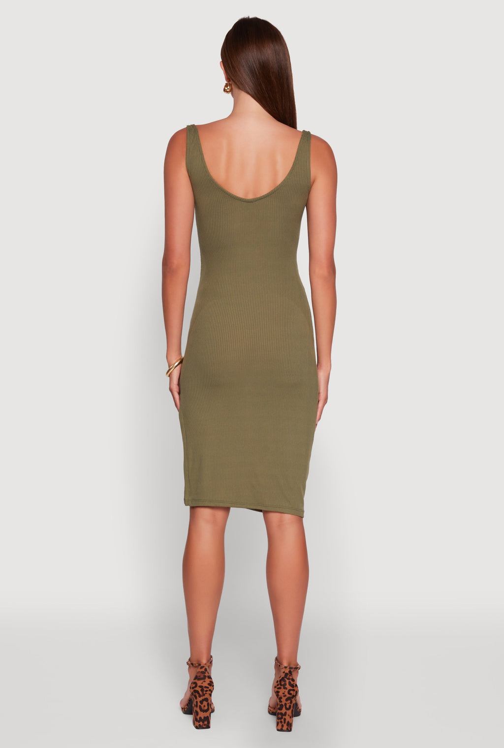 Rib Knit Side Slit Ruched Side Midi Dress
