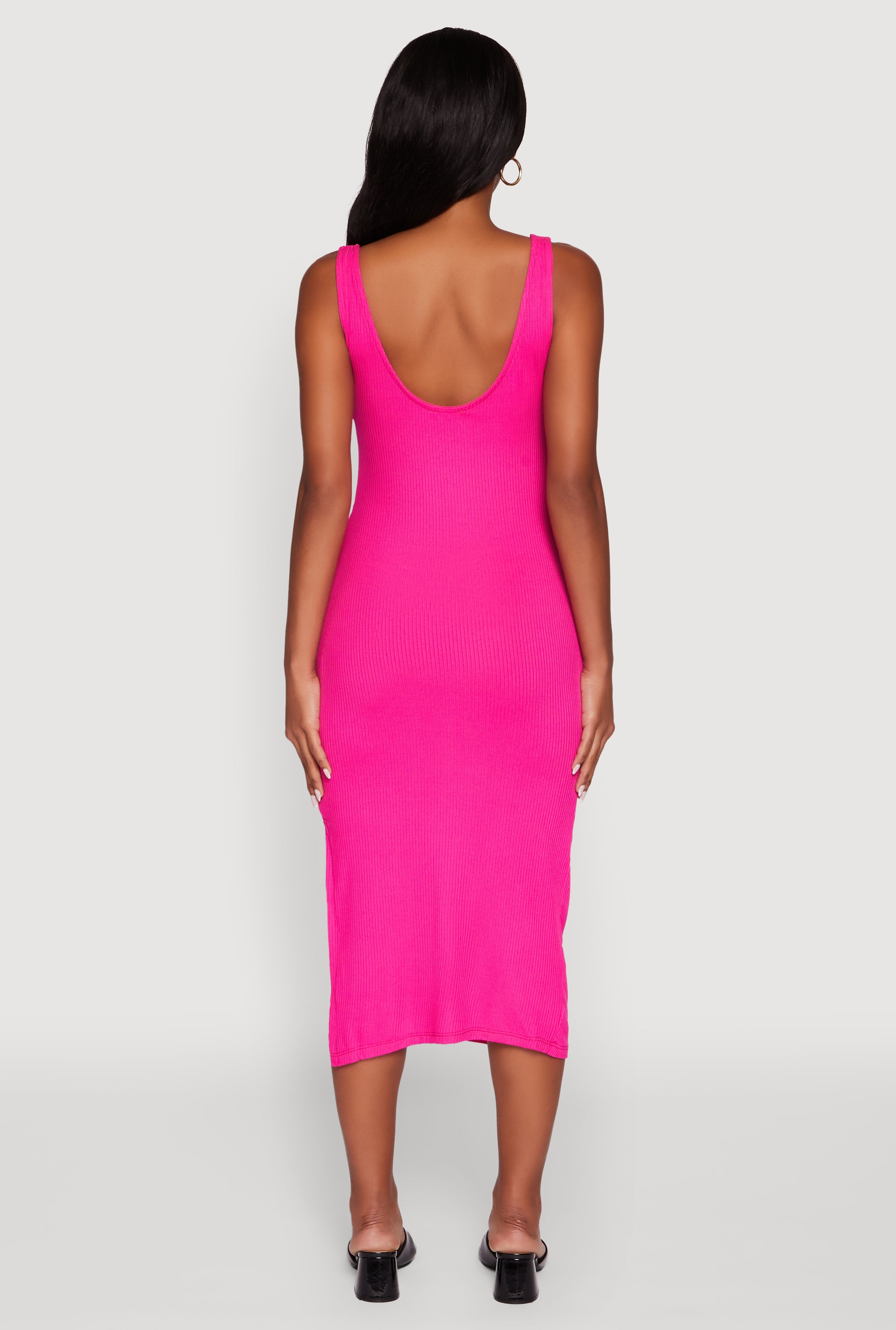 Rib Knit Side Slit Ruched Side Midi Dress