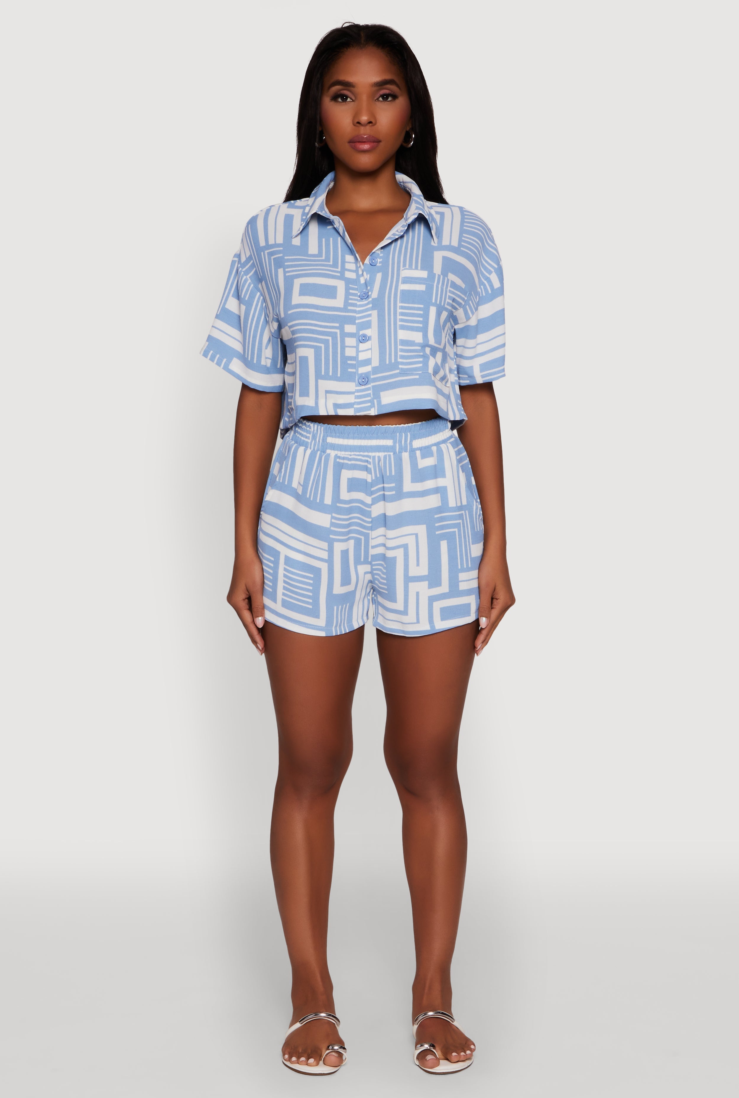 Trendy High Waisted Crepe Knit Shorts with Elastic Waist