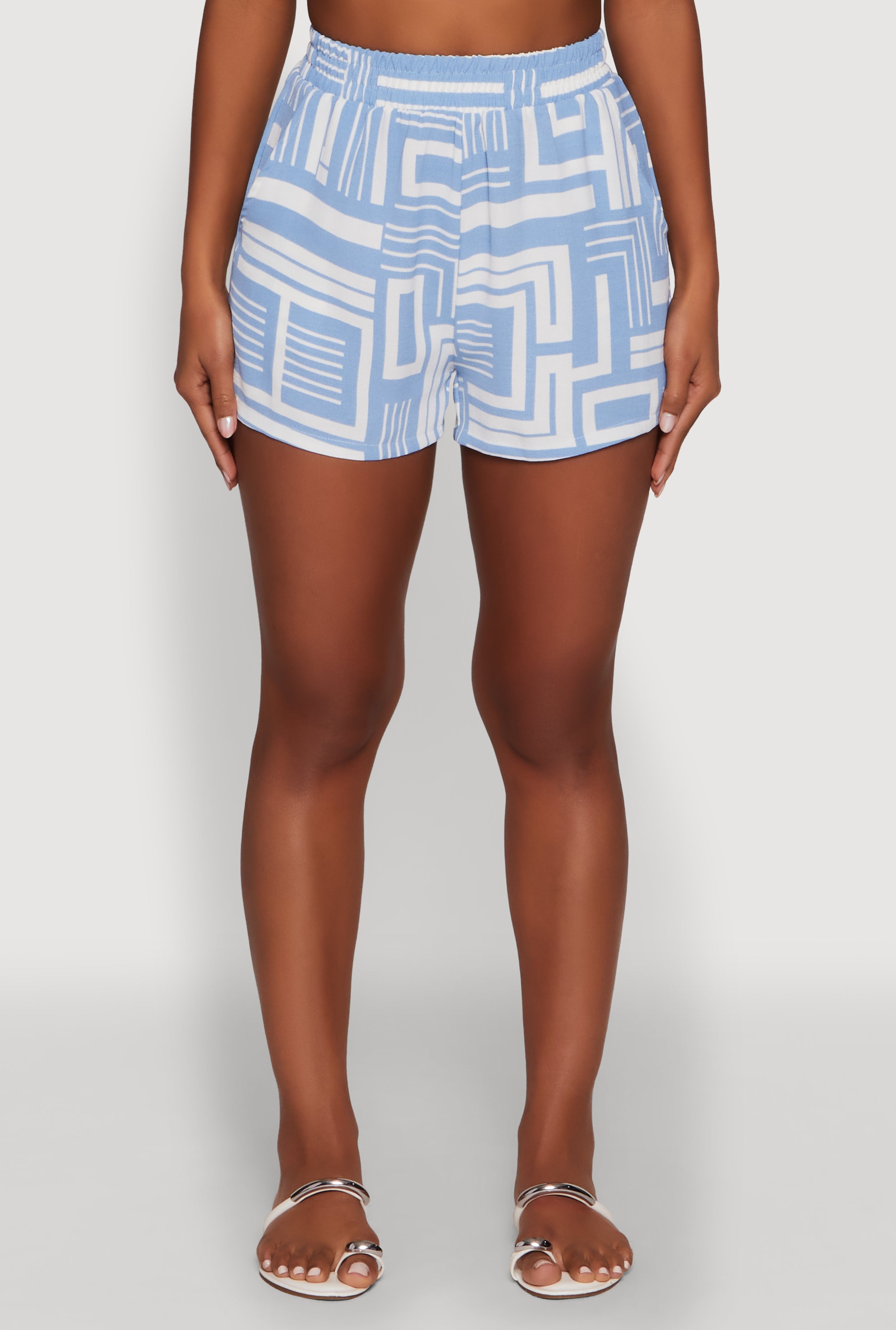 Trendy High Waisted Crepe Knit Shorts with Elastic Waist