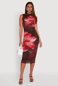 Madden Girl Floral Mesh Ruched Side Midi Dress