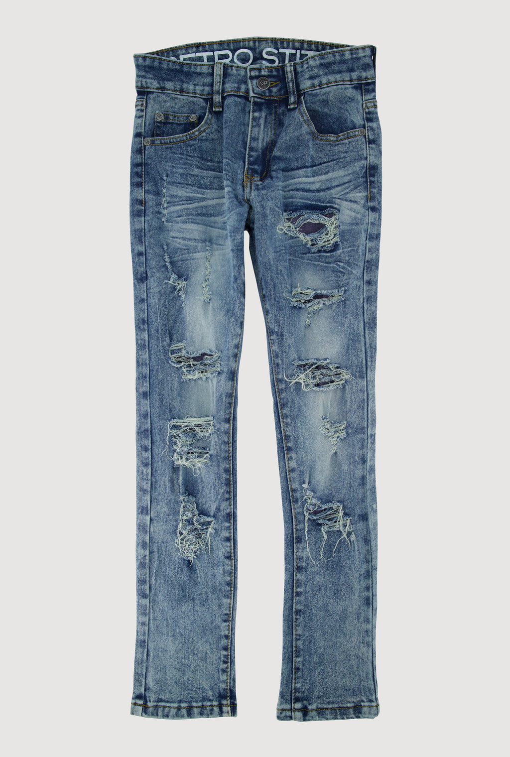 Boys Acid Wash Distressed Mid Rise Jeans