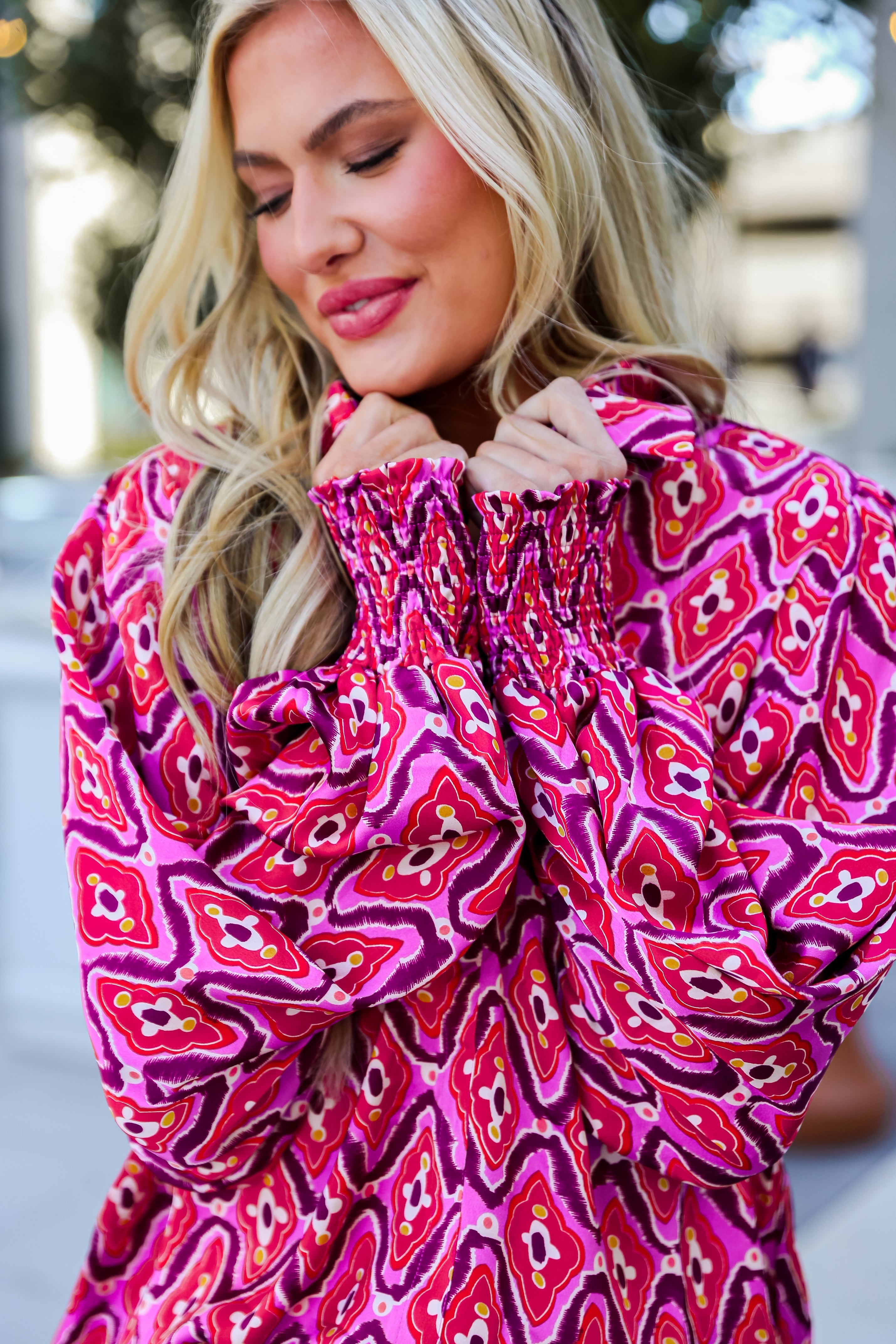 FINAL SALE - Sensational Fate Fuchsia Satin Blouse