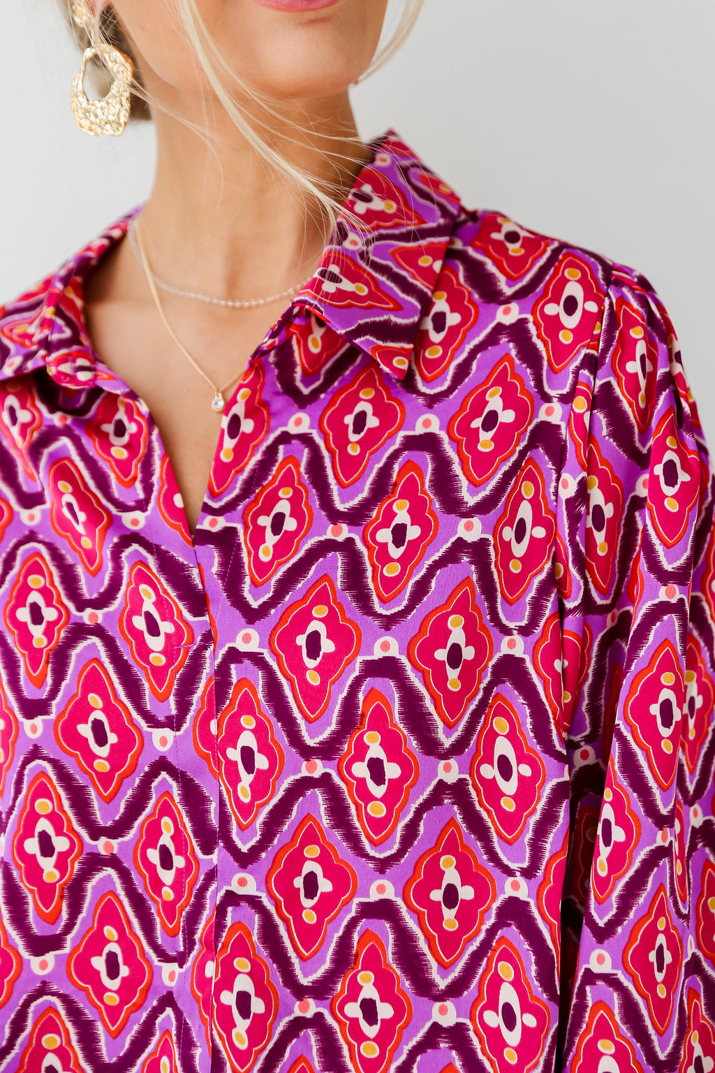 FINAL SALE - Sensational Fate Fuchsia Satin Blouse