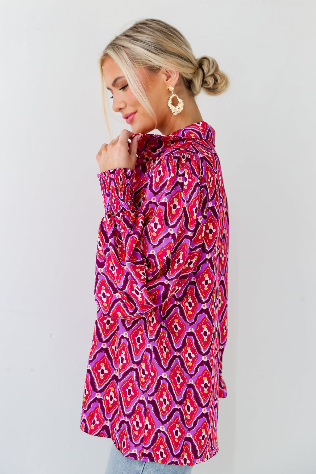 FINAL SALE - Sensational Fate Fuchsia Satin Blouse