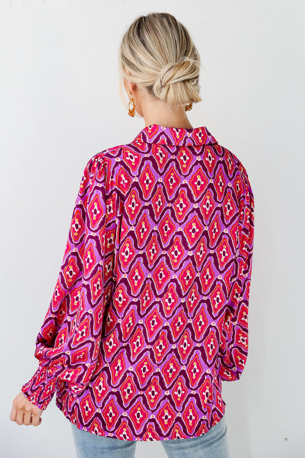 FINAL SALE - Sensational Fate Fuchsia Satin Blouse