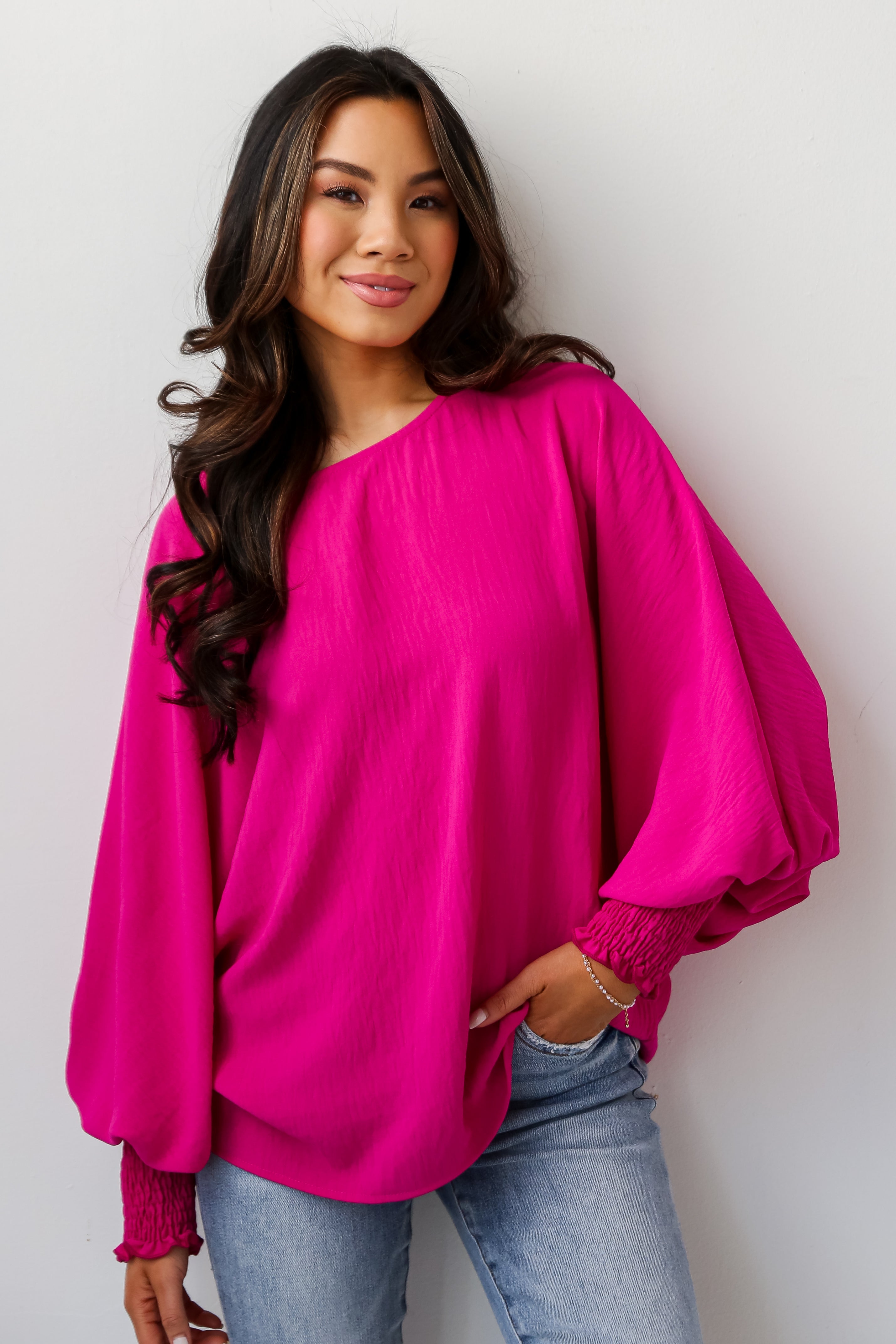 FINAL SALE - Elevated Sensibility Fuchsia Oversized Blouse