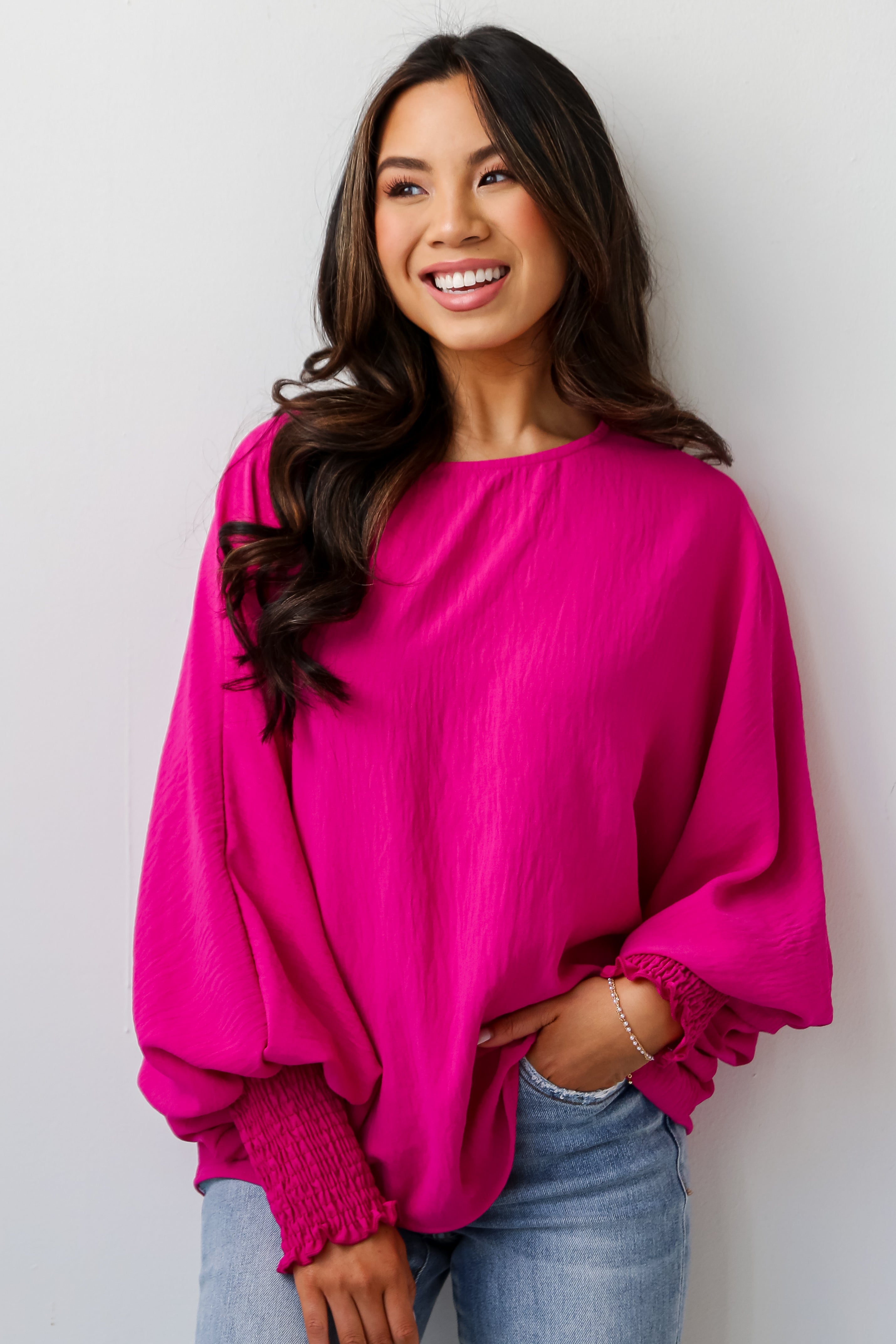 FINAL SALE - Elevated Sensibility Fuchsia Oversized Blouse