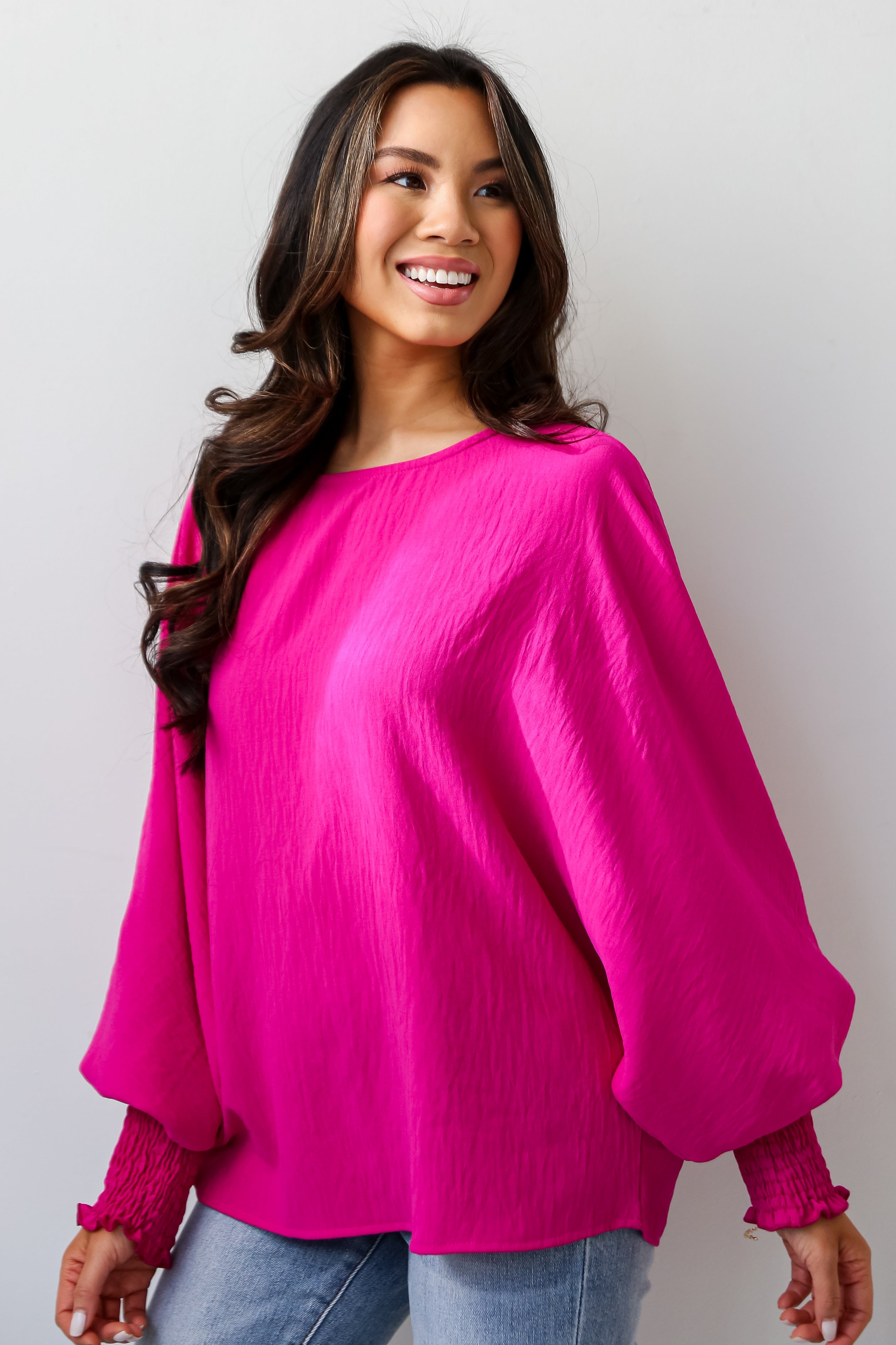FINAL SALE - Elevated Sensibility Fuchsia Oversized Blouse