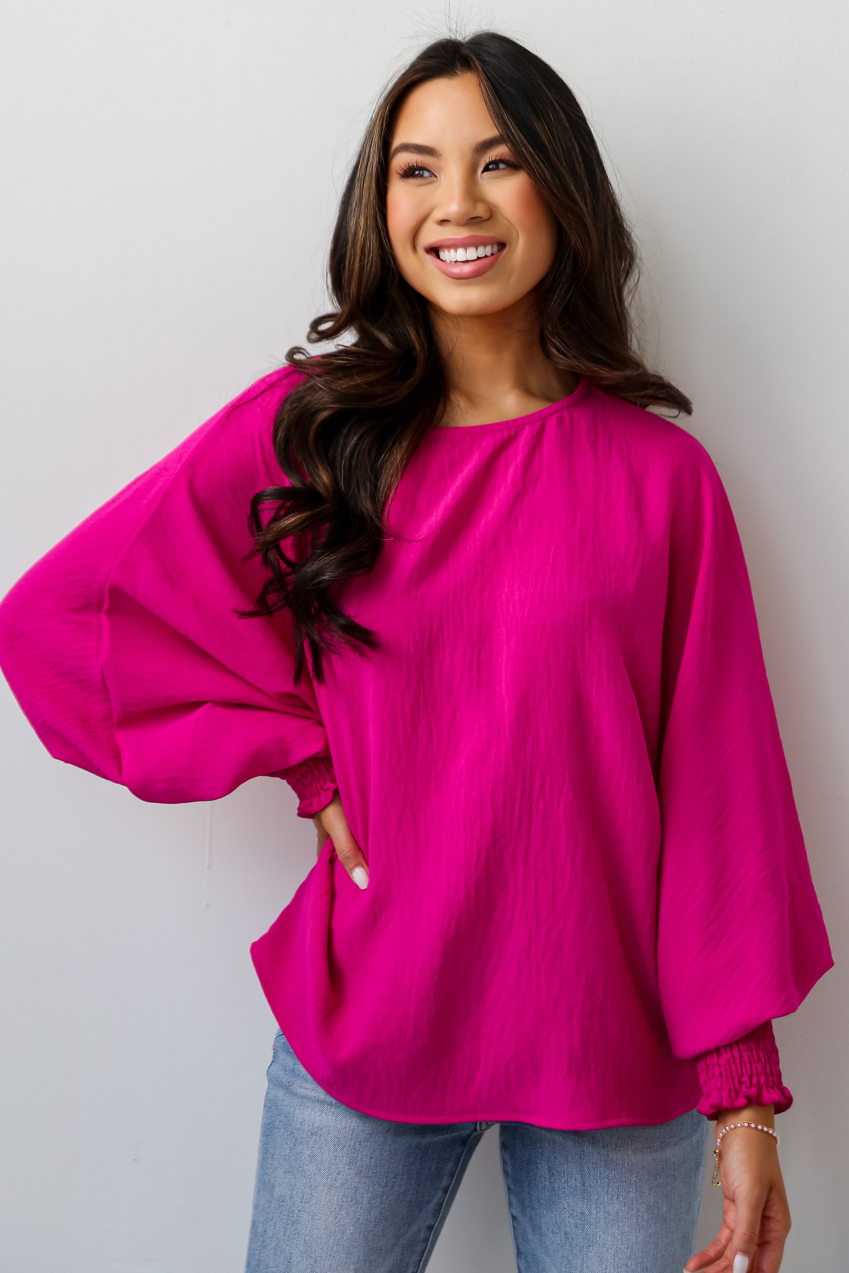 FINAL SALE - Elevated Sensibility Fuchsia Oversized Blouse
