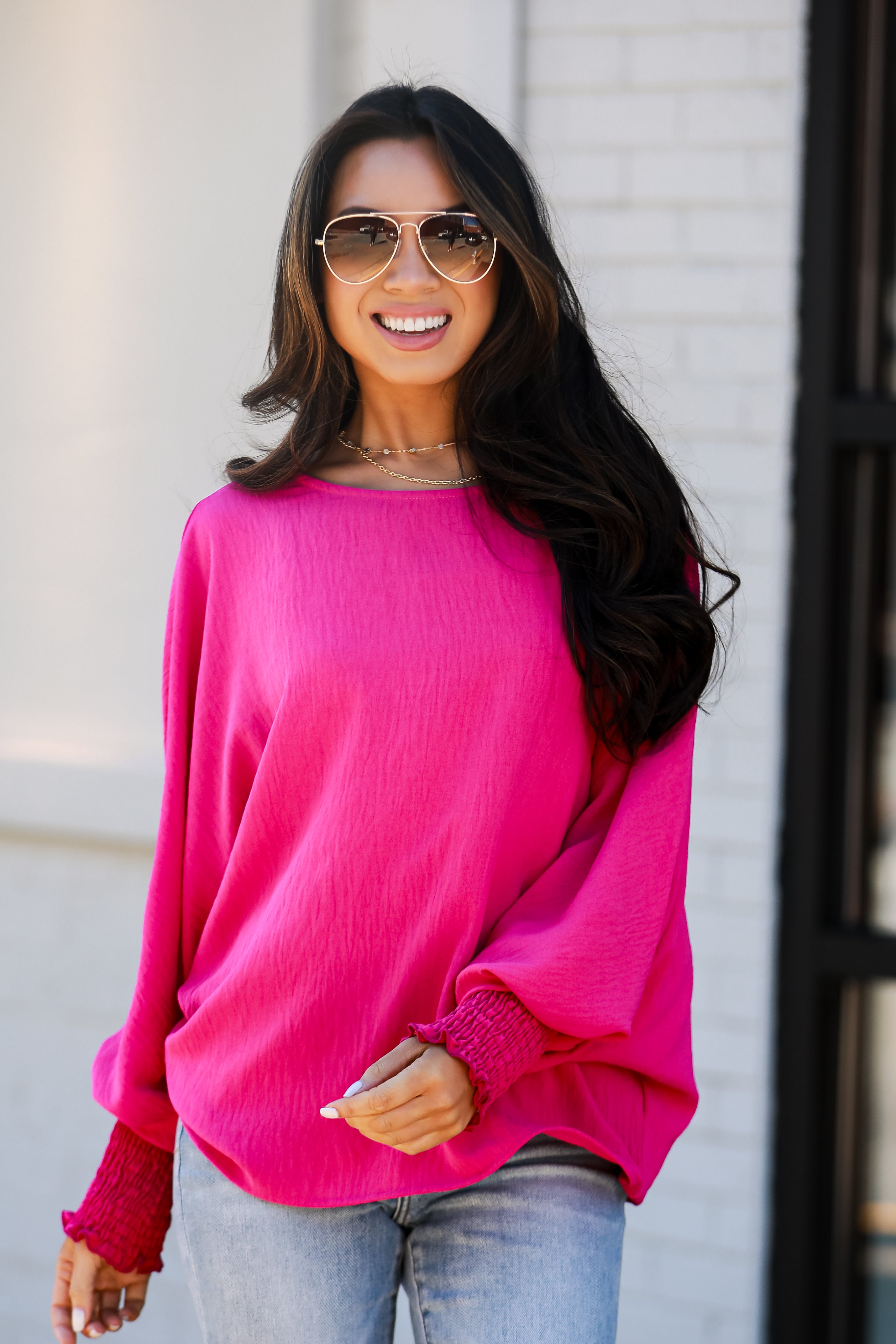 FINAL SALE - Elevated Sensibility Fuchsia Oversized Blouse